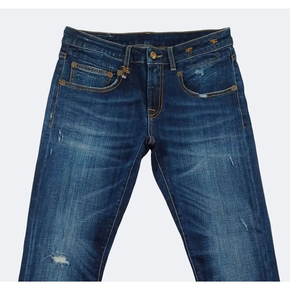 R13 Boy Skinny Seattle Vintage Rip Women's Mid-Rise Stretch Jeans Size 26